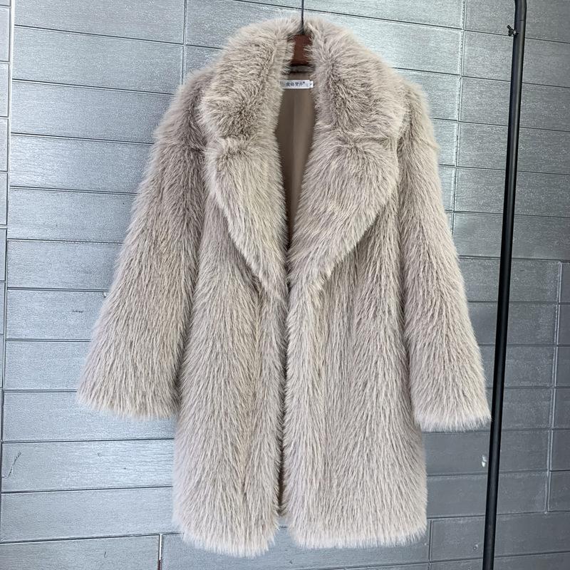 Faux Toka Fur Coat Women's Faux Fur Mid Length Suit Collar Loose Winter Women's Coat Coat