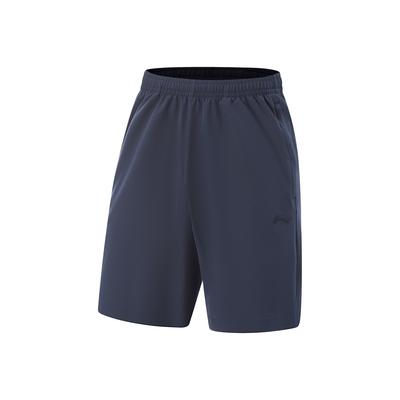 Li Ning Серия Fitness Однотонные Шорты спортивные мужские с завязками на средней посадке, быстросохнущие, прямого кроя, цвет чернильно-синий AKSV111-21