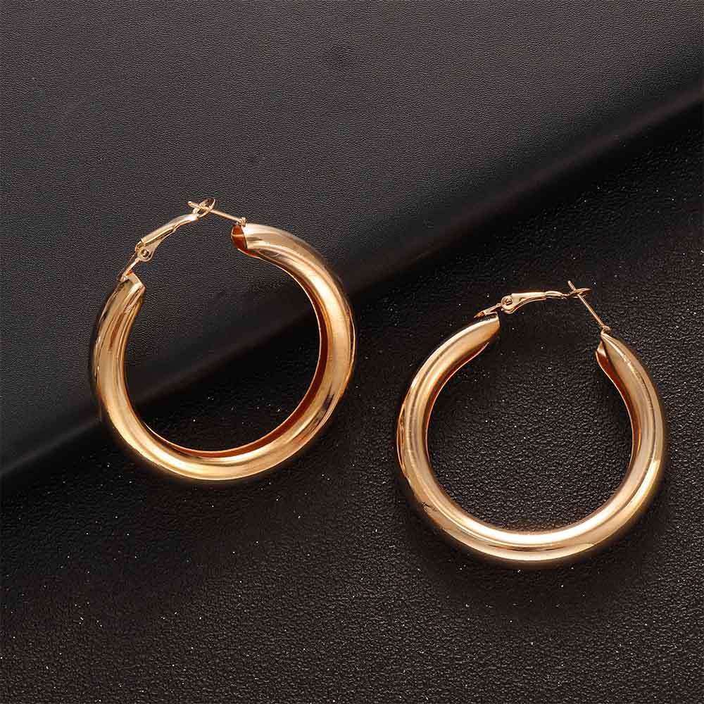 Metal Simple 50mm Thick Tube Minimalist Round Hoop Earrings Jewelry Fashion Big Circle