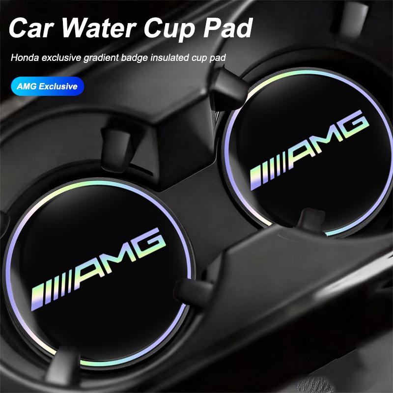 NRZV5 2Pcs Car Emblem Water Cup Pad Insulated Coasters Mat For Mercedes Benz AMG W203 W205 W206 W211 W220 W212 W201 W210 W108 Smart