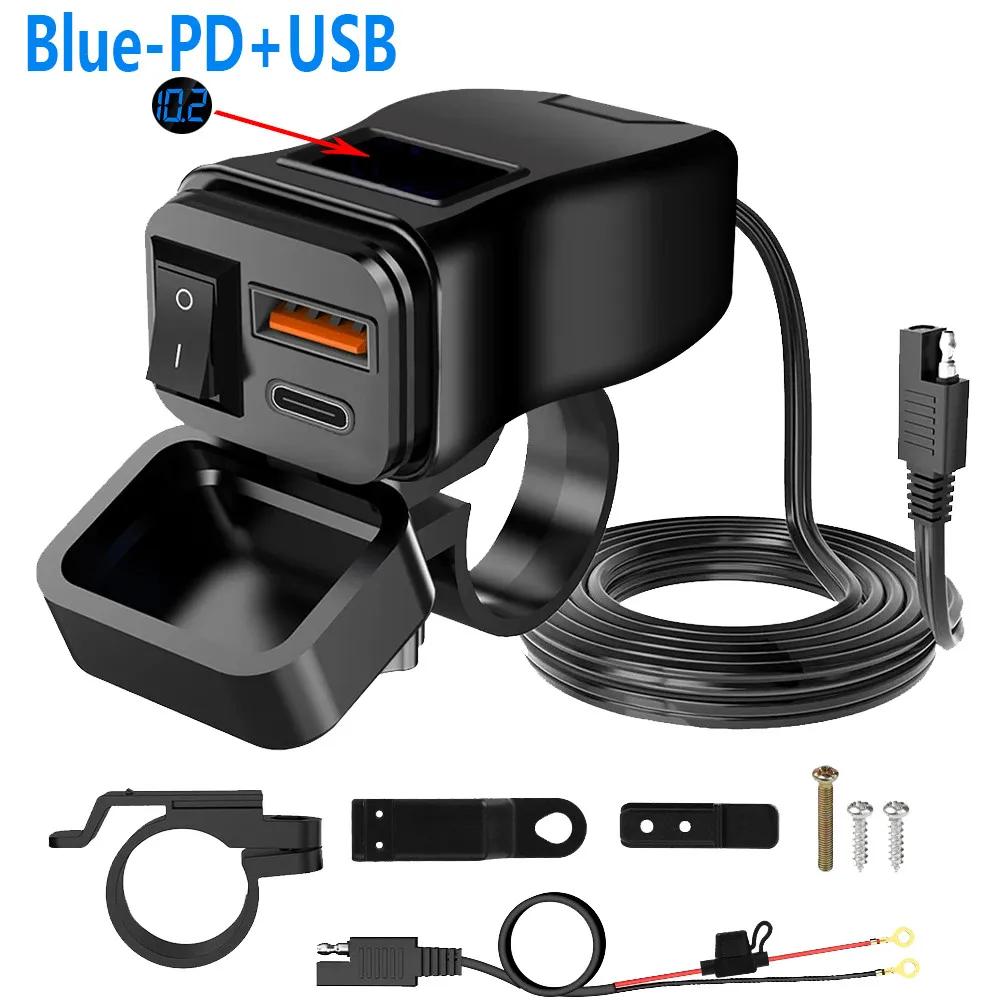 Nouveau chargeur USB rapide pour moto, double ports USB, adaptateur d'alimentation avec voltmètre, étanche, entrée de tension large plage 12V-40V