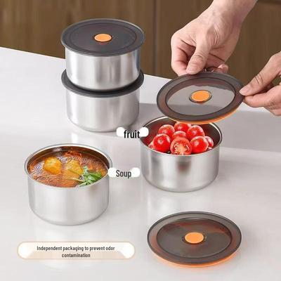 Миска для хранения продуктов из нержавеющей стали с крышкой - Круглый кухонный контейнер для сохранения свежести