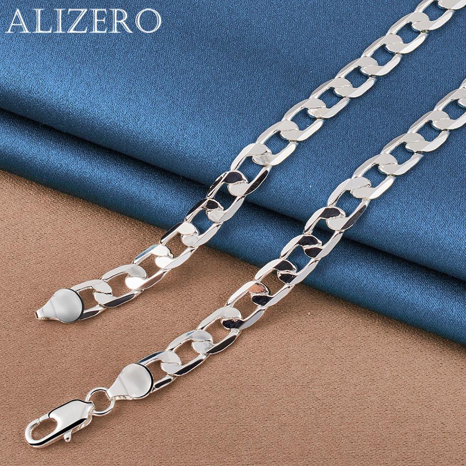 ALIZERO 40-75 см 925 пробы Стерлинговое Серебро 8 мм Кубинская Цепь Ожерелье Для Мужчин Панк Хип-Хоп Аксессуары Мода Вечеринка Украшения