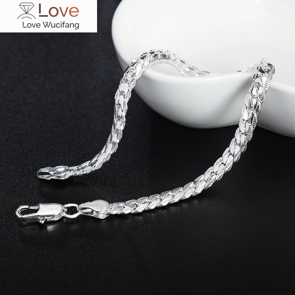 Браслет Lekani из стерлингового серебра 925 пробы, ювелирные изделия, 5 мм, 20 см, змея, плоский мужской браслет-цепочка, нарукавная повязка / браслет для мужчин