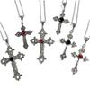 Y2K Punk Crystal Big Cross Pendant Necklaces for Women Men Gothic Irregular Cross Clavicle Chain Necklaces Aesthetic Jewelry Hip Hop Party Gift