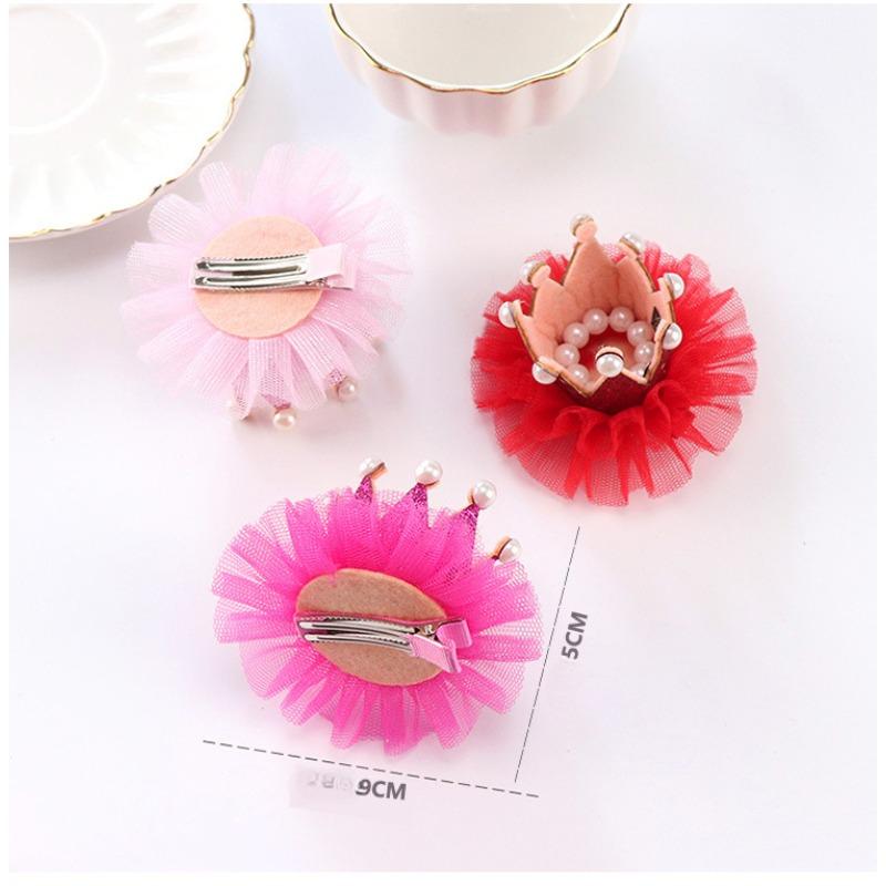Baby Girl Mesh Crown Lace Pearl Hairpin Princess Sweet Cute Shiny Hair Clips Fashion Headwear Colorful Crown Kids Accessories
