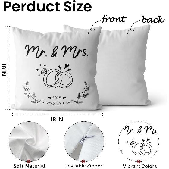 Mr and Mrs Wedding Gifts Pillow Covers 18x18, Wedding Gifts for Couples 2025 Newlyweds Bride Groom, Newly Wed Gifts for The Couple, Just Married