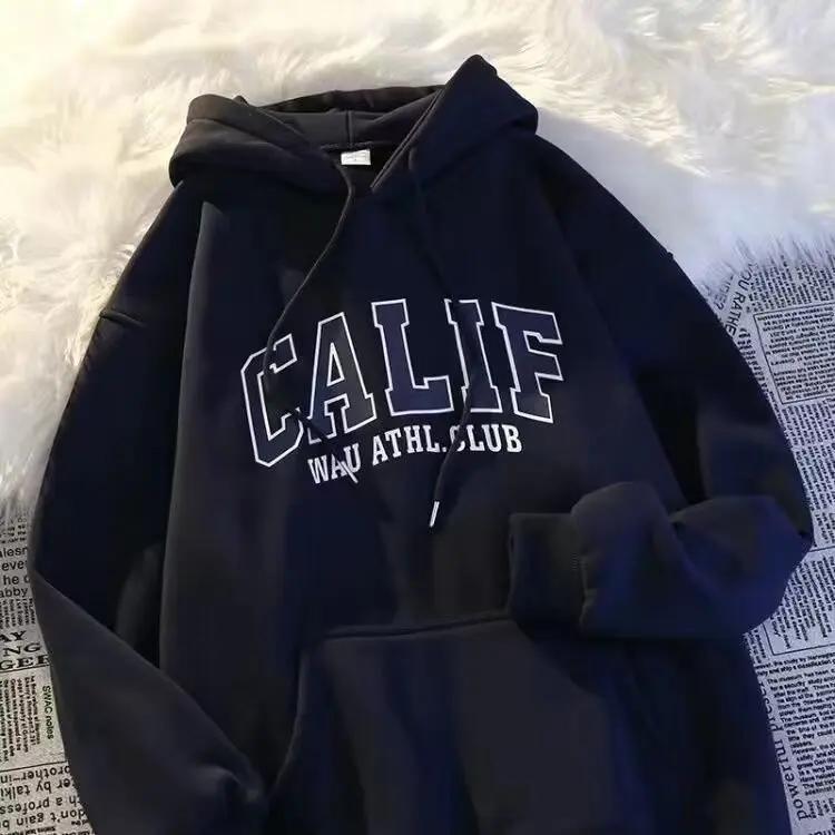 Толстовка с капюшоном, мужская, осенне-зимняя, на флисовой подкладке, утолщенная, свободного кроя, для пар, в стиле праздного стиля, модная спортивная куртка бренда