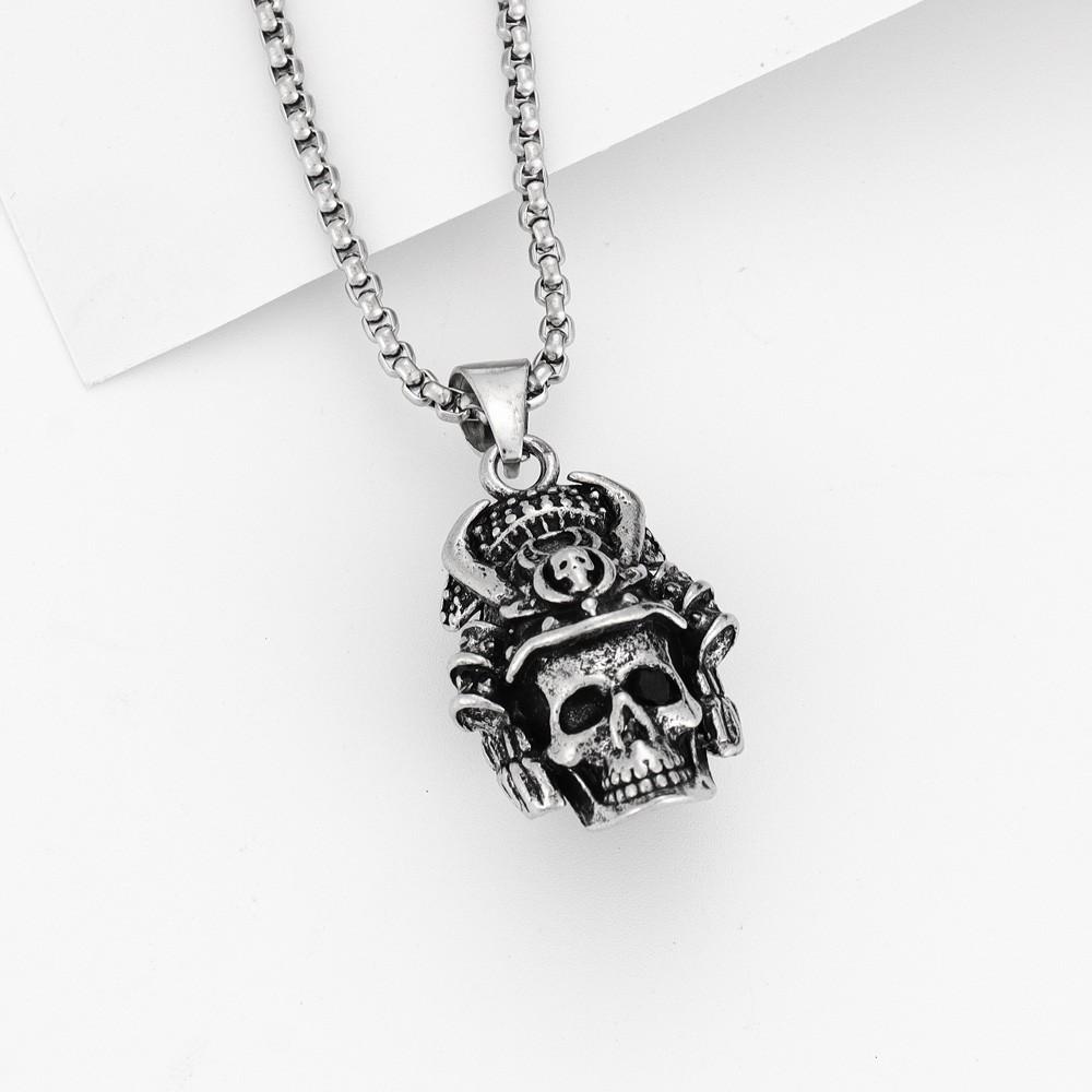 Vintage Viking Samurai Helmet Skull Personal-style Necklace Pendant Men's Punk Overbearing Holiday Party Gift Accessories