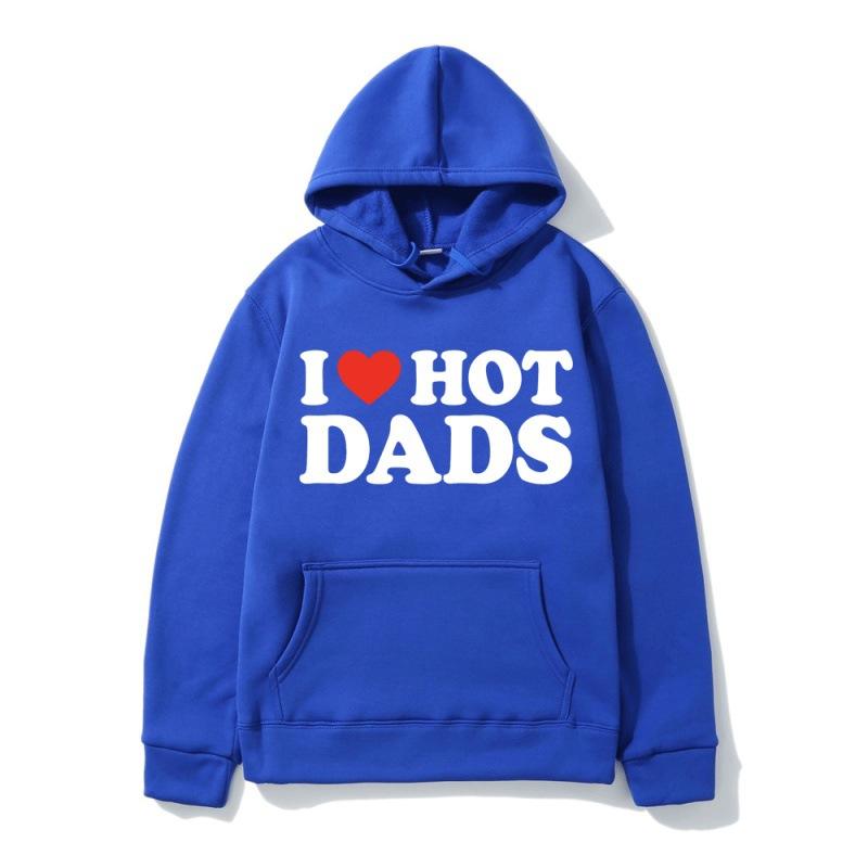 Толстовка с капюшоном I Love Hot Dads с красными сердечками и надписью