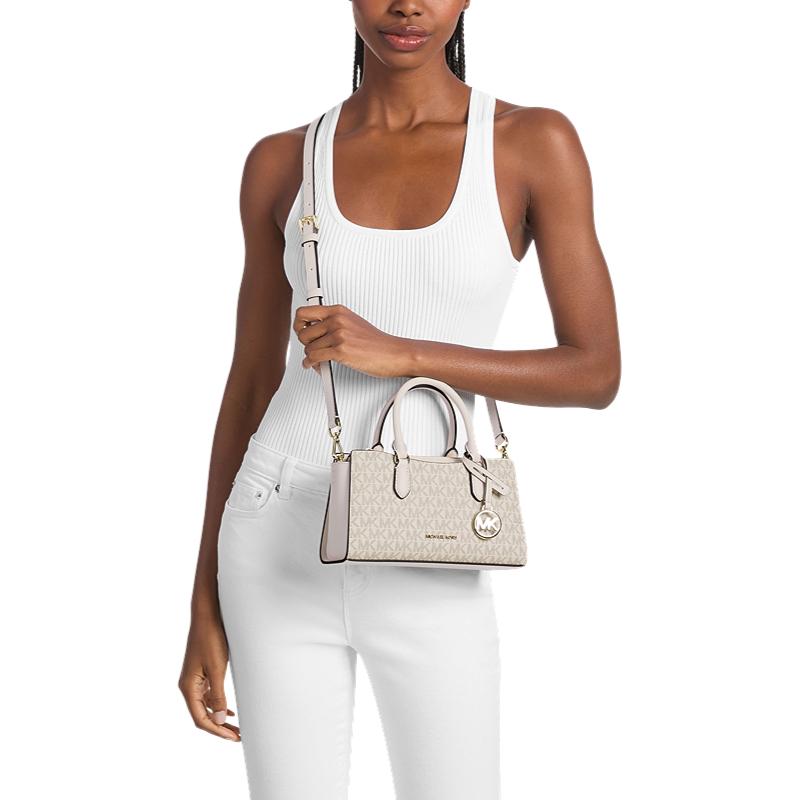 Michael Kors MK Arden Сумка-кроссбоди с монограммой Искусственная кожа Маленькая женская сумка Ванильно-белый Кремовый 35S6G4XM1B-278