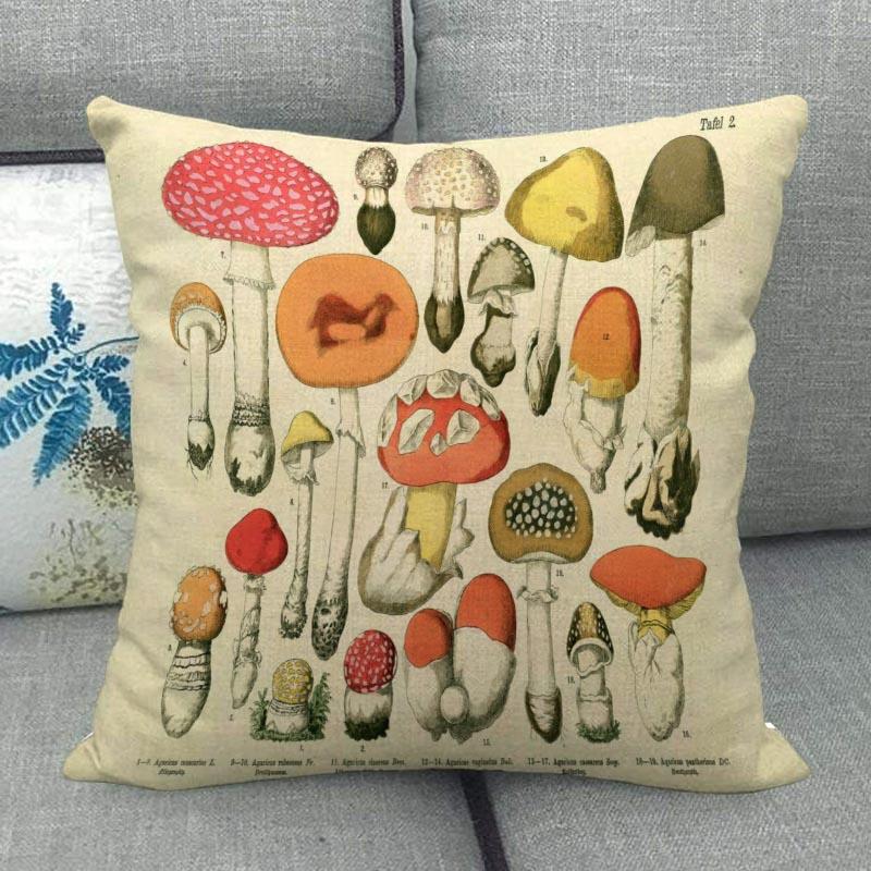 45X45см Наволочка с грибным артом Квадратная на молнии Хлопково-льняные наволочки Спальня Дом Офис Декоративная наволочка WJY12.25