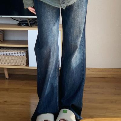 Микробрюки, осенние и зимние брюки в стиле ретро, ​​свободные прямые широкие джинсы для женщин, длинные брюки