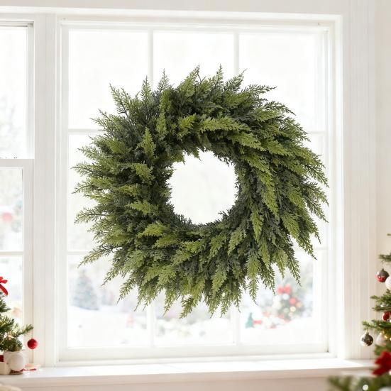 Christmas Wreath Real Touch Faux Cedar Large Green Garland Front Door Windows Festive Party Decor DIY Decoration