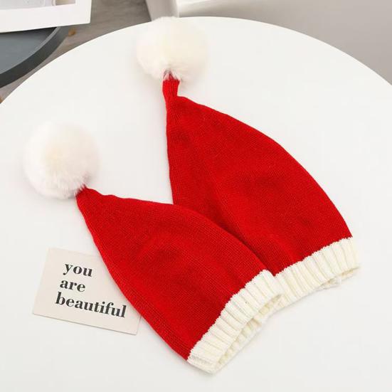 Шапка Санты для взрослых детей Мягкая вязаная рождественская шапка Классическая красная шапка-бини для родителей и детей с помпоном для рождественской новогодней вечеринки