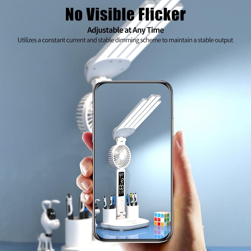 3 в 1 лампа для чтения с защитой глаз и мини-вентилятором, канцелярские принадлежности, отображение температуры/времени/даты, без мерцания, настольная лампа, подарки для студентов