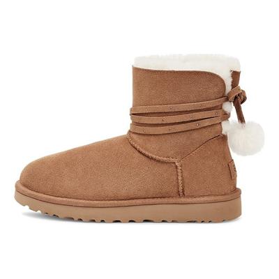 Теплые и прочные мини-ботинки Bailey с бантом Pom, женские короткие зимние ботинки каштанового цвета 1125382-CHE
