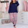 Женская пижама с принтом, большого размера, с длинным рукавом, комплект из двух предметов для дома