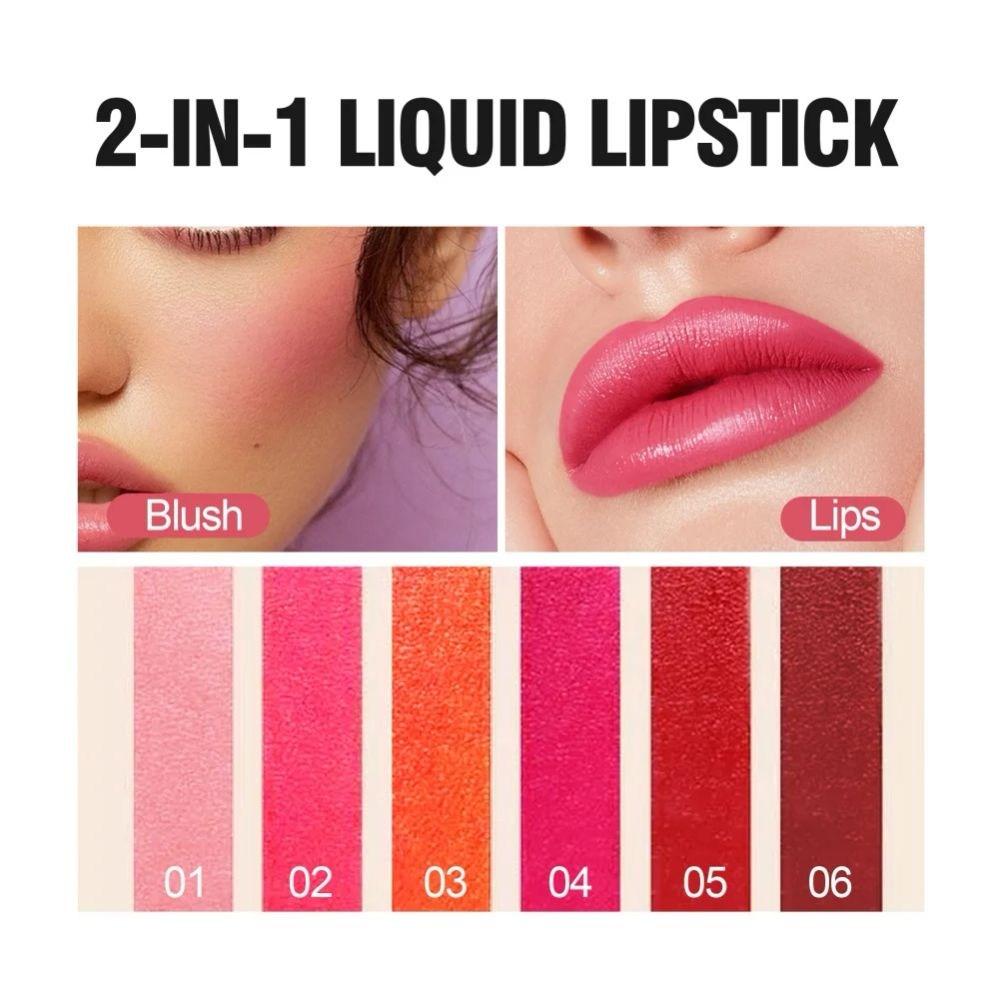 Fruit Juice Lip Tint Nonstick Cup Liquid Lipstick and Blush Waterproof Long Lasting Water Stain Lips Cheeks Makeup 2 In 1, A6, 1 Piece