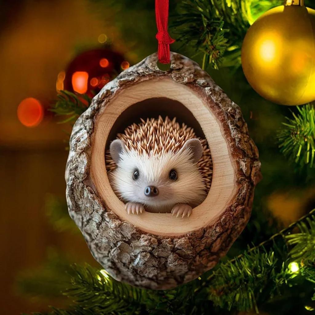 2025 Рождественские украшения в виде животных, акриловые украшения в виде животных для рождественской елки 2D Лесные рождественские украшения в виде енота, совы, кролика