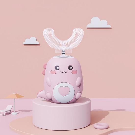 Детская U-образная электрическая зубная щетка IPX7 Водонепроницаемая 2 режима Регулируемая 360-градусная чистка с изображением динозавра для малышей Мальчиков и девочек Перезаряжаемая зубная щетка