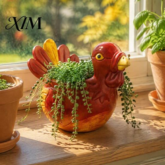 Crafted Harvest Festival Decor Hand-painted Resin Turkey Ornament for Thanksgiving, Autumn Desktop Storage Fall Themed Mantel Centerpieces Organizer,