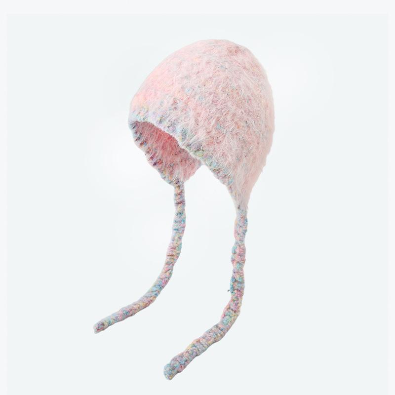 Зимняя теплая маленькая плюшевая вязаная шапка с контрастным рисунком, двойная защита для ушей, милая шерстяная шапка, шапка Lei Feng