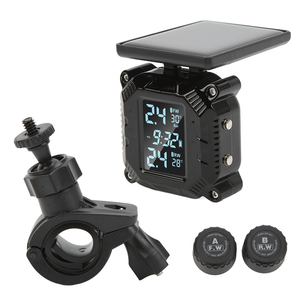 Rechargeable TPMS, Wireless Motorcycle Tire Pressure Temperature Monitor System Solar Powered LCD Screen IP67 , ABS + Metal Material with Br