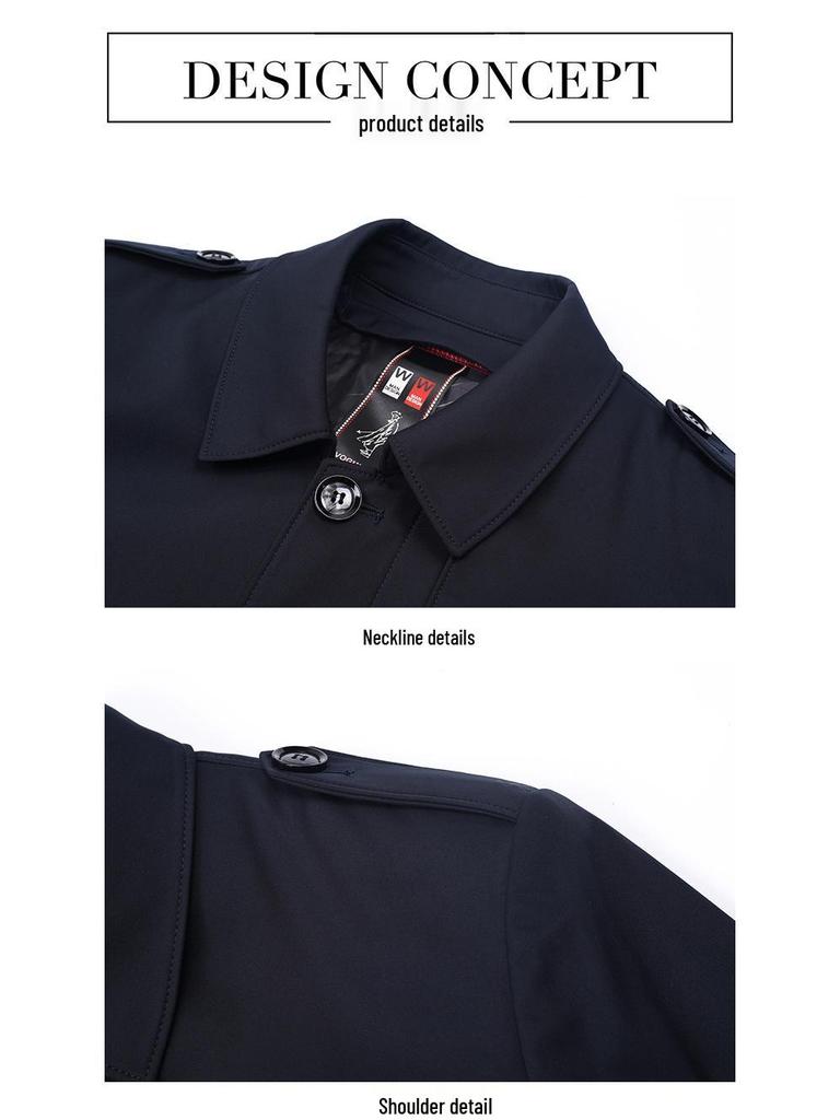 Мужская ветровка средней длины, утолщенная, с отложным воротником и съемной подкладкой из белого утиного пуха.