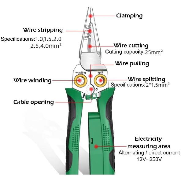 Инструменты для зачистки проводов с функцией измерения электричества, клещи для зачистки проводов 8 в 1 для резки и вытягивания проводов, кабельные ножницы для зачистки и