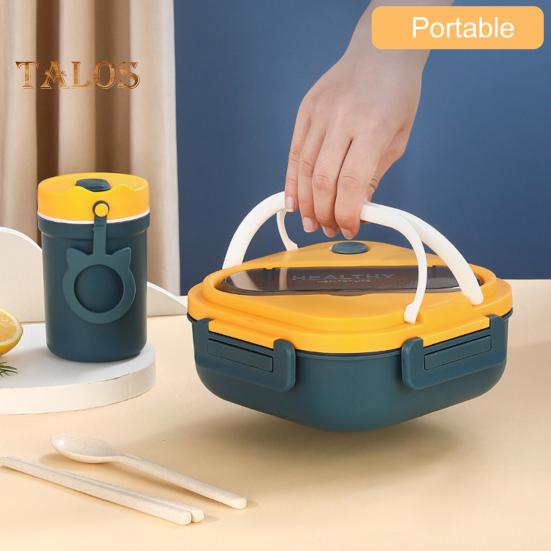 1 Set Bento Case Large Capacity Storing Easy To Clean Useful School Students 3 Grids Lunch Case with Cutlery Household Supplies