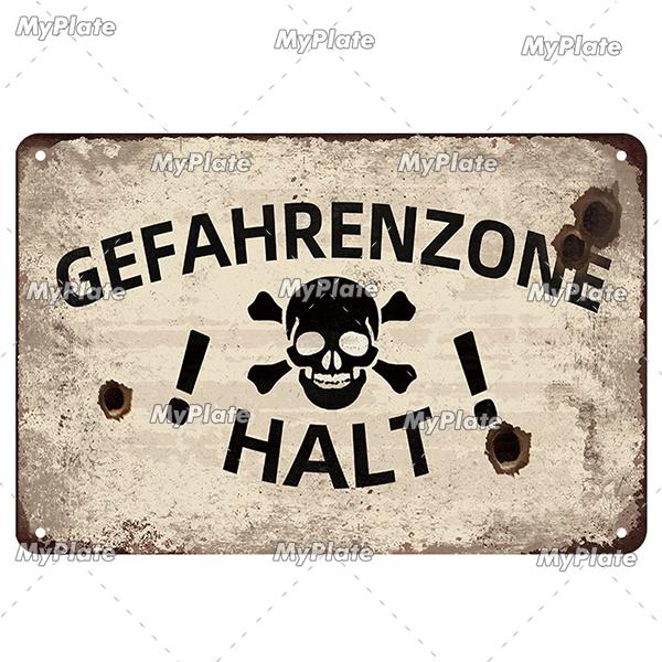 Vintage ACHTUNG HALT War Metal Signs Berlin Tin Sign Plaque Metal Plate Wall Decor For Pub Club Man Cave Plate Bar Decoration