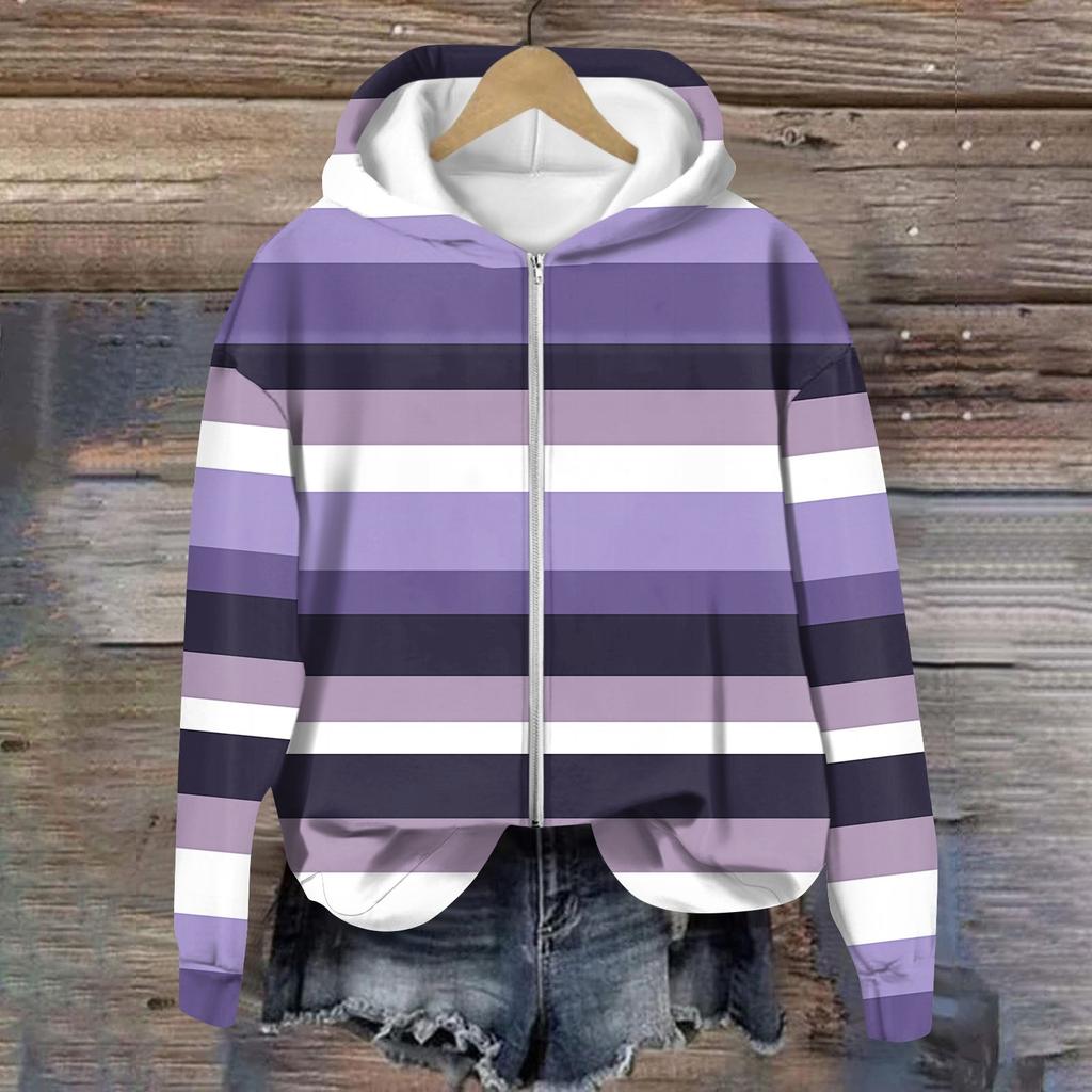 Jackets For Women Long Sleeve Coat Zip Up  Print Outerwear Casual Jackets