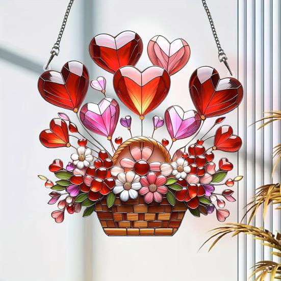 Potted Plants Sun Catcher Acrylic Window Hanging Ornament Floral Pattern Suncatcher for Home Wall Sunlit Spaces Decoration