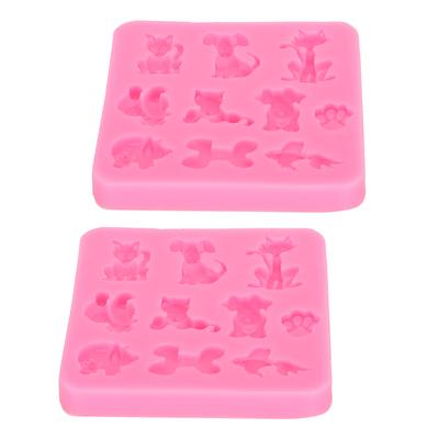 2шт силиконовая форма DIY ручной инструмент мультфильм животные форма высокая термостойкость(розовый )