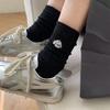 Women's Cute Japanese Style Speckled Cotton Mid-Calf Socks - Cartoon Embroidered, Solid Colors for Spring & Autumn