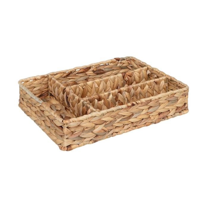 Range couverts en jacinthe tressé 4 compartiments 24 x 34 cm beige