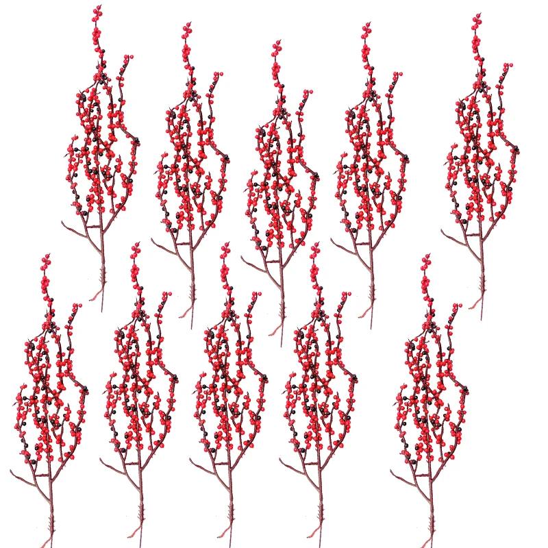 10pcs Christmas Artificial Berries Branches Decor Fake Flowers Plant for Xmas Tree DIY Holiday Wreath Craft Home Party Ornament