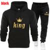 Women Men King And Queen Printed Hooded Suit Autumn Winter Hoodie + Pants 2pcs Sets Sportswear Casual Suits