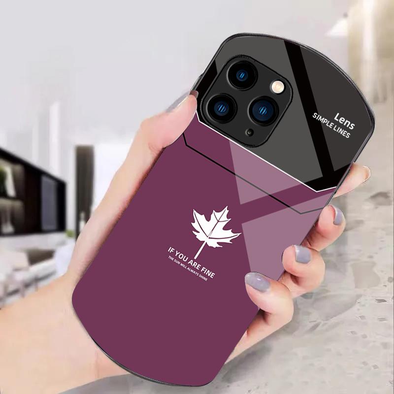 Синий Кленовый Лист Far Peak Для Iphone 11 12 13 14 15 Pro Max Plus Mini 7 8 Se 2020 X Xs Xr Эллиптический Закаленное Стекло Чехол для Телефона