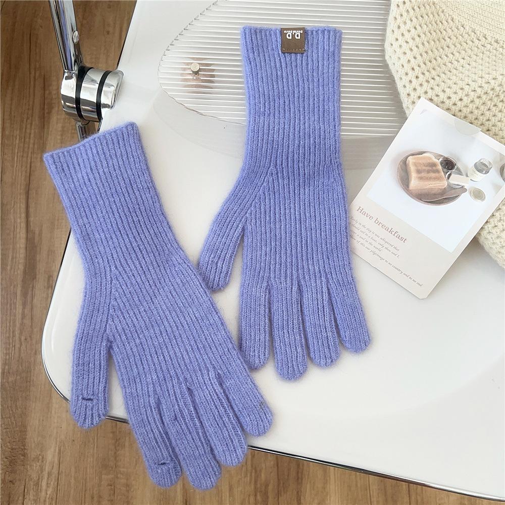 New Solid Color Gloves For Women In Winter Versatile For Students Cute Five Finger Knitted Knitted Couple Touchscreen Cute Warm Cycling