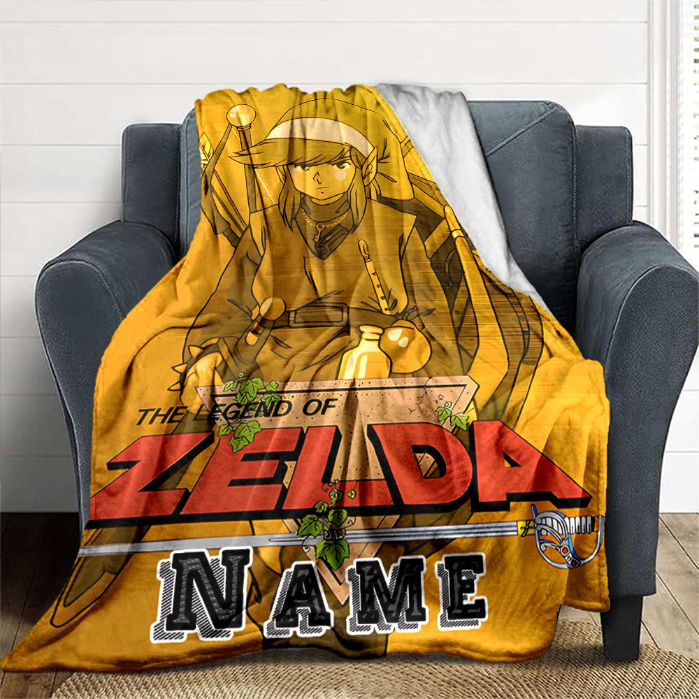 Zelda Adventure In The Golden Realm Gift Personalized Blanket Personalized Name Soft Warm Cozy For Sofa Couch Office Bed Picnics Four Seasons