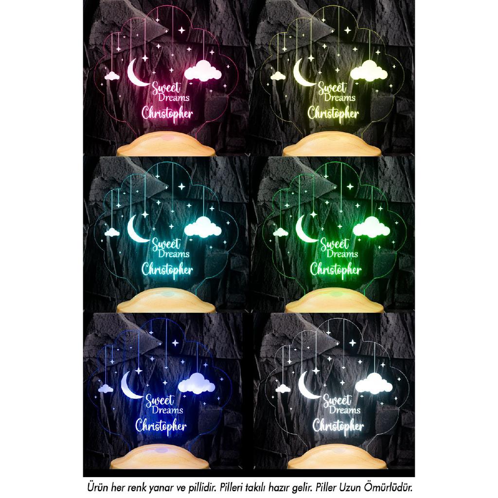 Kids Room Cloudy Night Light, Baby Gift Led Lamp With Name, Kids Room Decor