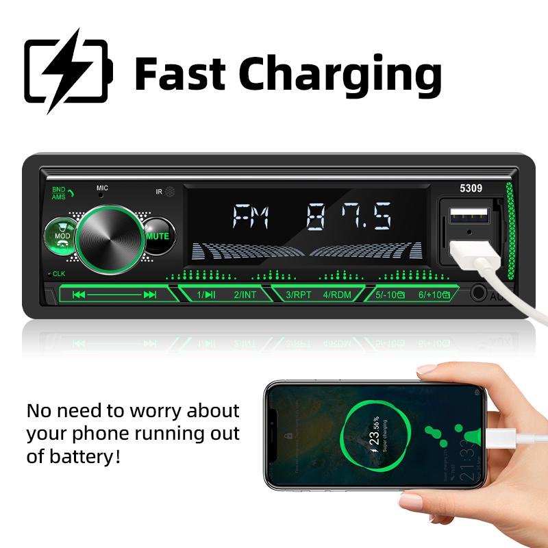 Hippcron Car Radio Audio 1 Din Bluetooth Stereo Hands-Free Calling MP3 Player FM Receiver With AUX/USB/TF Card In Dash Kit