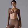 Sports Long-sleeved Fitness Wear For Women With Deep V-neck, Slim Fit And Breathable Ins Style Navel-baring Outdoor Yoga Wear Short Top
