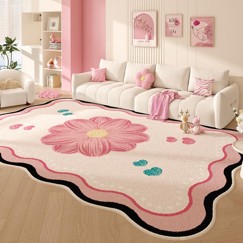 Irregular Shape Living Room Decoration Pink Carpet Fluffy Soft Bedside Floor Mat Cartoon Style Rugs for Bedroom Thick Plush Rug