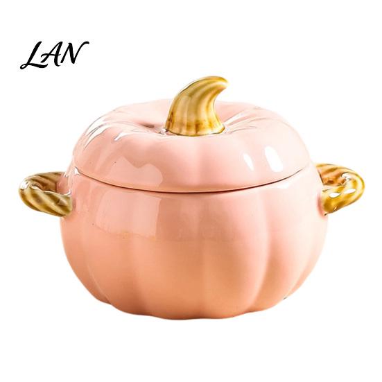 Versatile Ceramic Serving Vessel Pumpkin Soup Bowl with Lid And Double Handle, Microwave Safe Decorative Cute Kitchen Decor Bowl, Heat Resistant