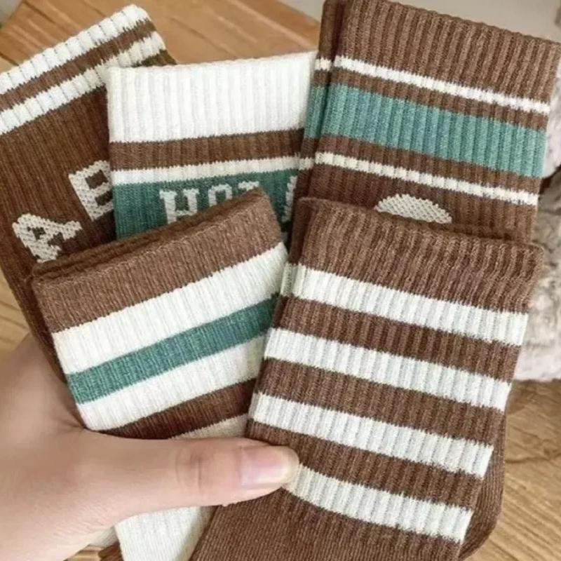 5 Pair/set Sporty Autumn Kids Boy Girl Sock Chic Korean Coffee Beige Color Letter Sock Autumn Spring Soft Cotton School Sock