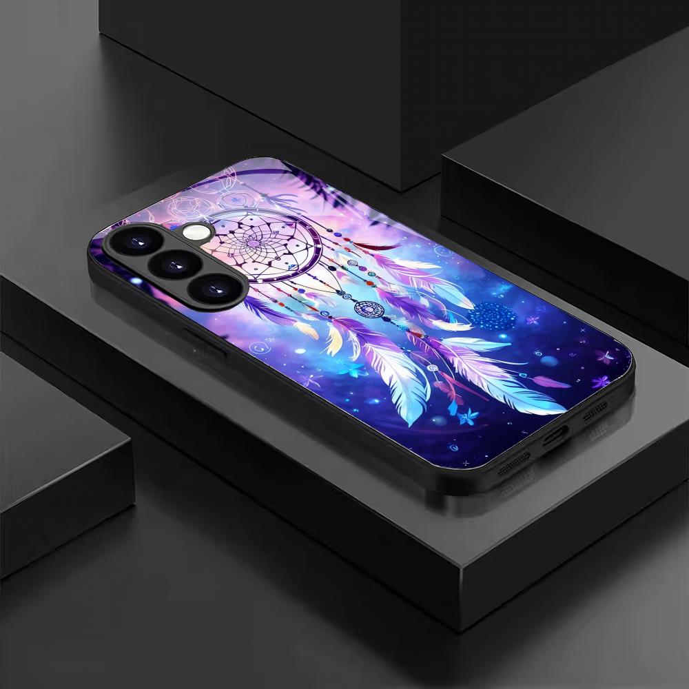 Художественный чехол из закаленного стекла с рисунком пера, подходит для Samsung Galaxy S26 S25 S24 S23 S22 S20FE/Ultra/Plus, противоударная задняя крышка