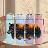 1PC Half Face Fox Wild Animal Print 750ml Color Plastic Sports Water Bottle Leakproof Flip Straw Lid Suitable for Sports Office Home Use